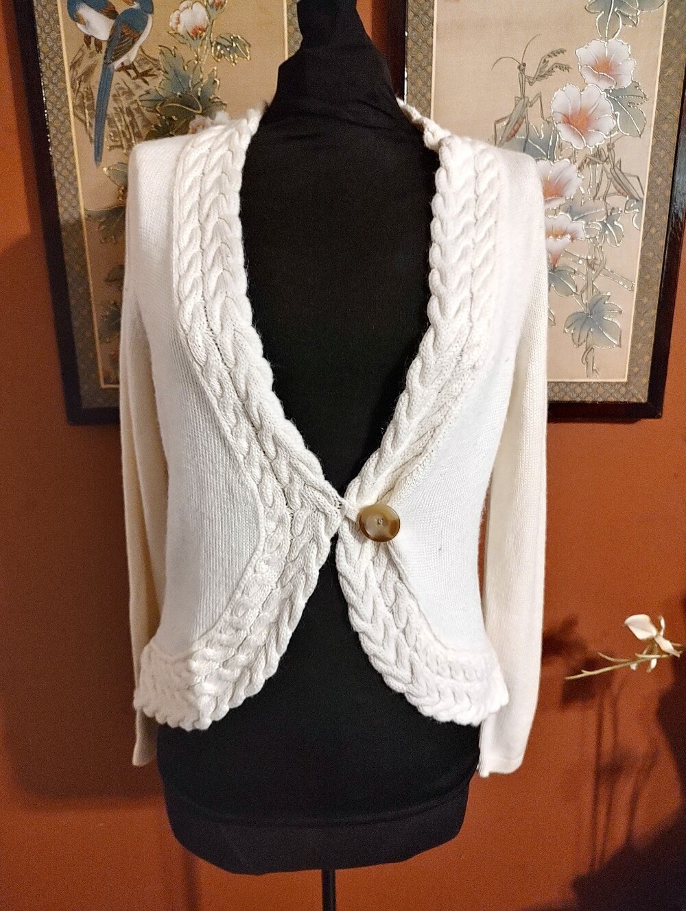 🌹🎀🌹Darling Soft Ivory Creamy Winter White Wool Blend Cable Knit Cardigan - MP